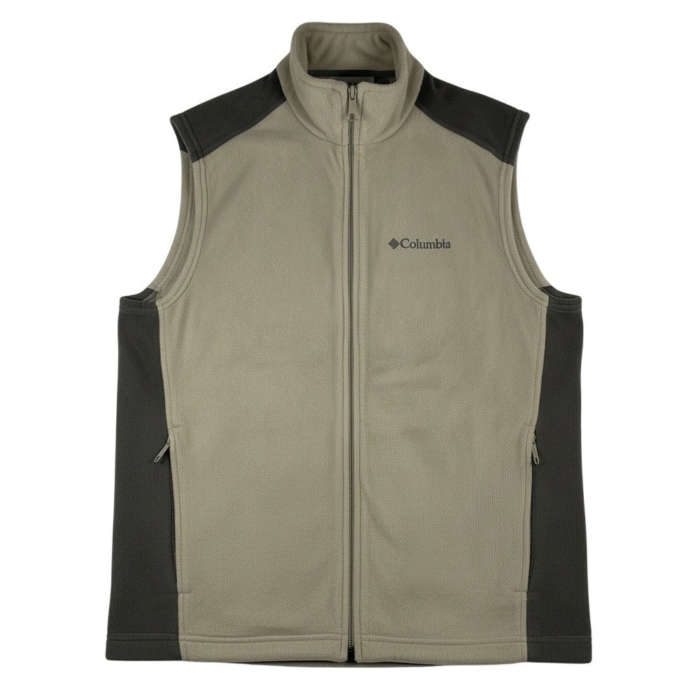Columbia Mens Fleece Vest Full Zip Tan Gray Two Tone Size M RN 69724 CA 05367